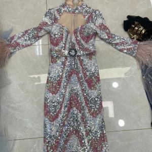 重工艺波普纹间色绣珠片礼服料