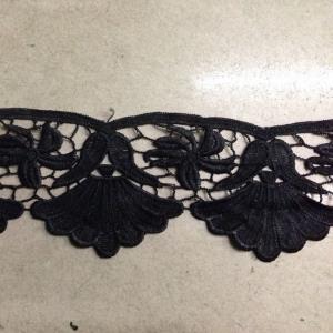 涤光丝水溶花边条码刺绣黑色绣品