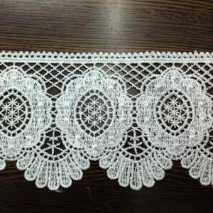 涤光丝水溶花边条码刺绣白色绣品