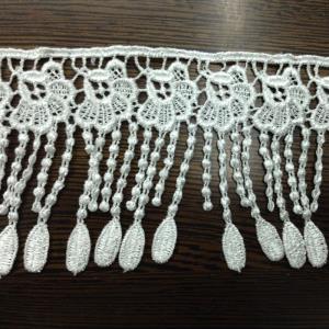 涤光丝水溶花边条码刺绣白色绣品