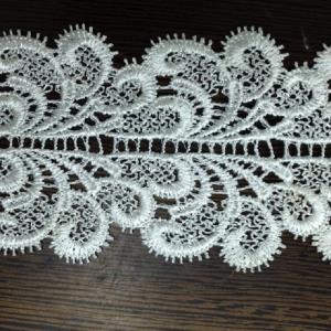 涤光丝水溶花边条码刺绣白色绣品