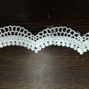 涤光丝水溶花边条码刺绣白色绣品
