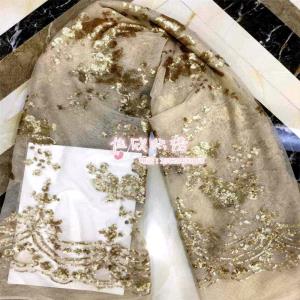 新款绣花布，网纱亮片印花，时尚珠片亮片绣花蕾丝面料
